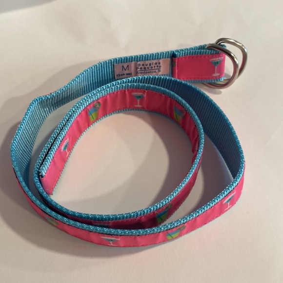 Douglas Paquette Belt Jacquard Ribbon D Ring Pink Cocktails Drinks Size M - Picture 5 of 8